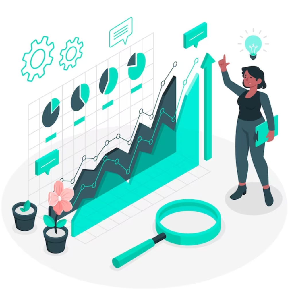 Gráfico de análise de métricas de marketing digital para gestão de lojas